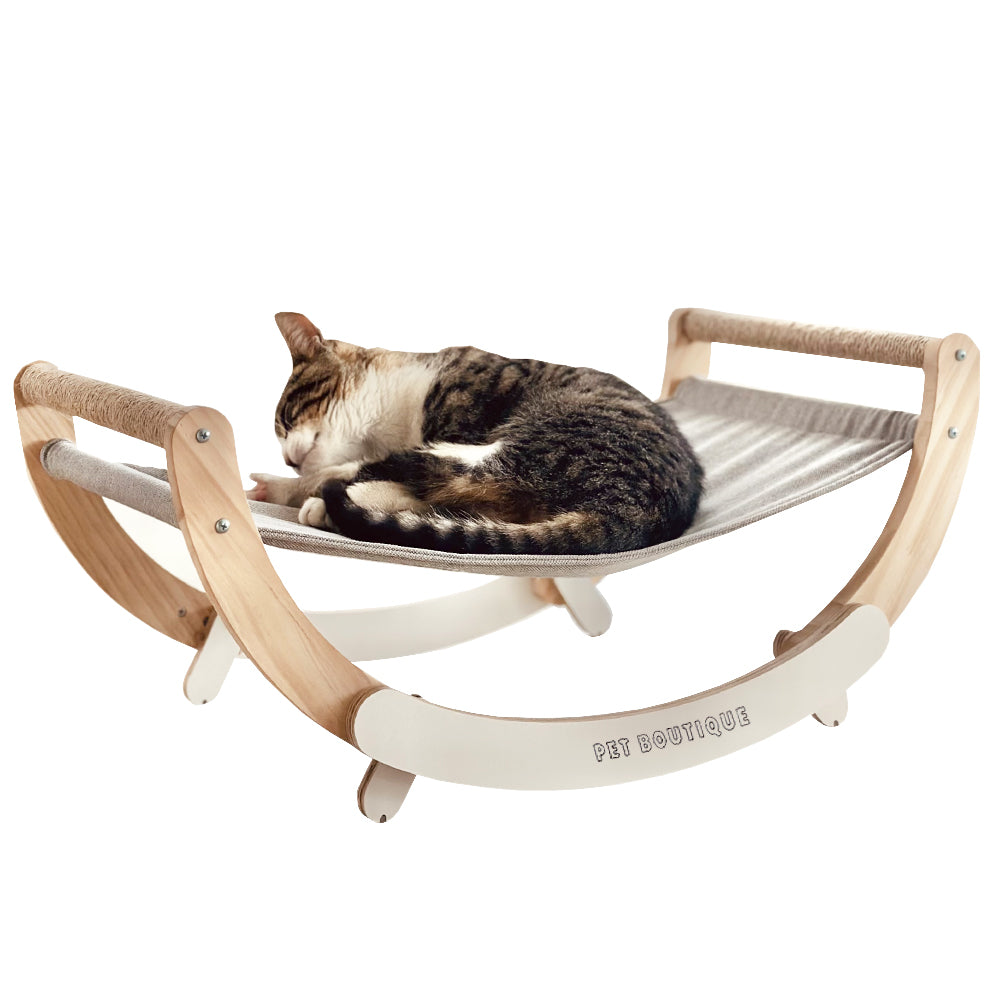 Premium Elevated Cat Swing Bed with Horizontal Sisal Scratcher