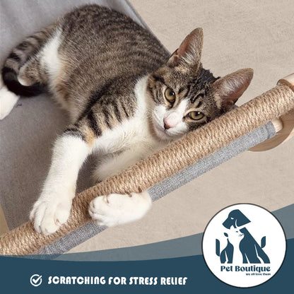 Premium Elevated Cat Swing Bed with Horizontal Sisal Scratcher