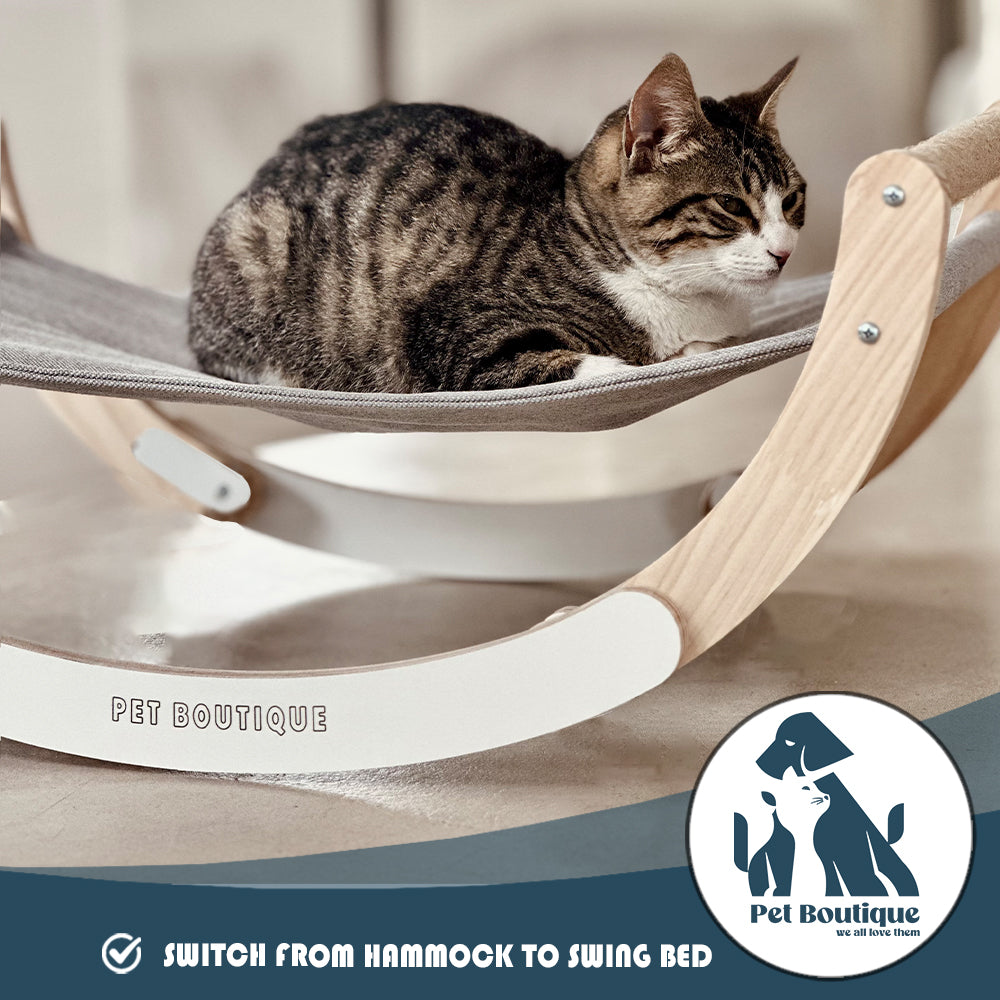 Premium Elevated Cat Swing Bed with Horizontal Sisal Scratcher