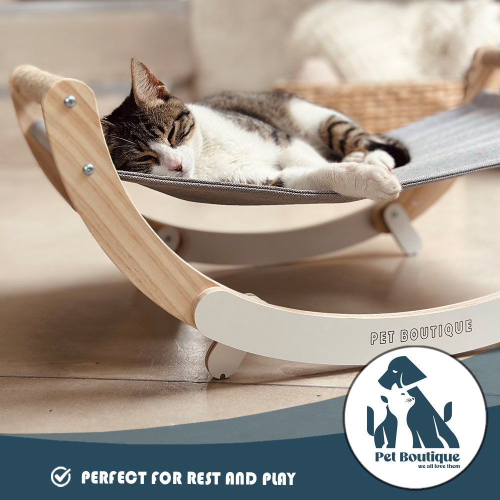 Premium Elevated Cat Swing Bed with Horizontal Sisal Scratcher